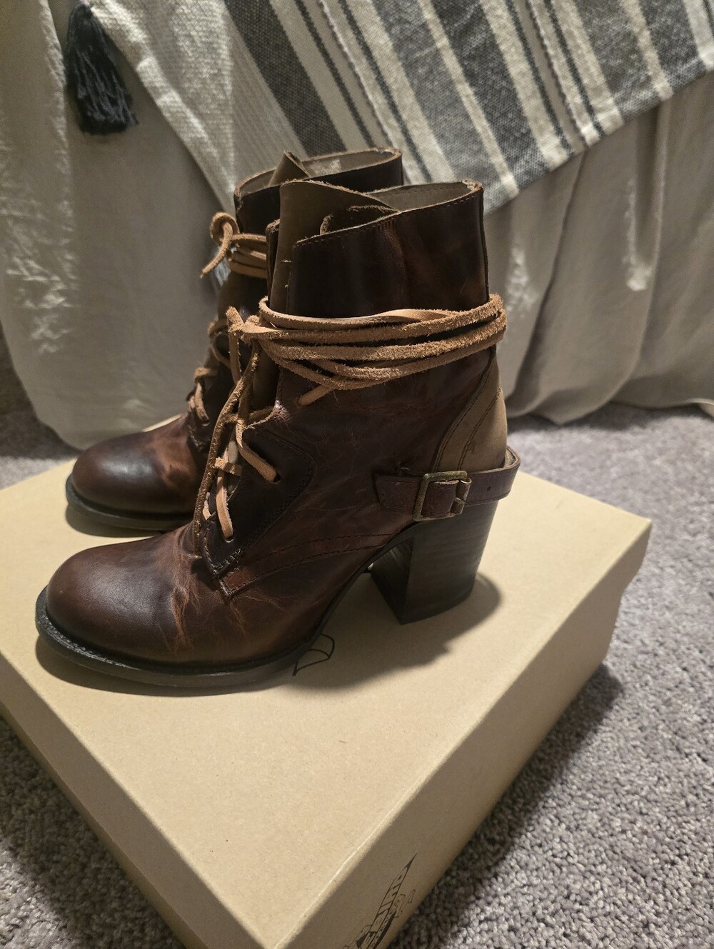 Freebird by Steven Cognac Leather Lace-Up Ankle Boots - Picture 3 of 6